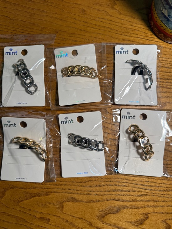 Mint Other - Mint Mixed Metal Chain-Link Hair Clips - Gold & Silver